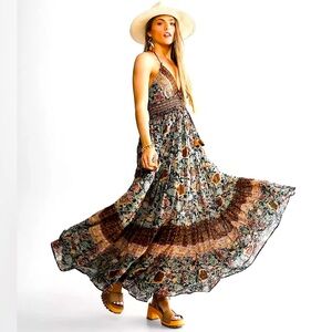 Free People Real Love Printed Tiered Maxi Dress